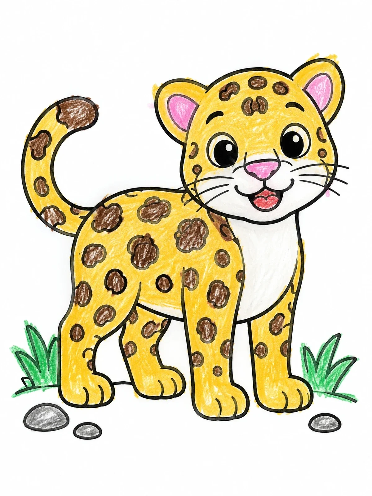 Colored example of the Cute Cartoon Jaguar Cub coloring page