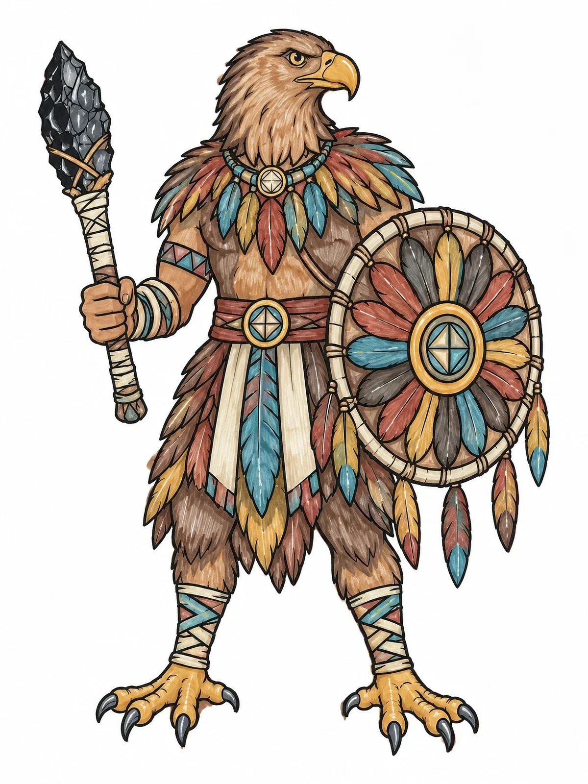 Colored example of the Mythical Mesoamerican Eagle Warrior coloring page