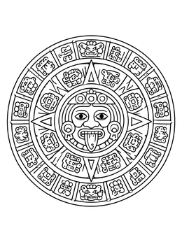 Free printable Intricate Mayan Sun Stone Calendar coloring page