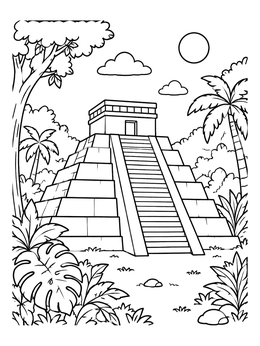 Free printable Mayan Temple In The Jungle coloring page