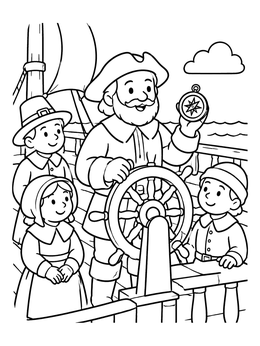 Free printable Ship Captain Showing Compass To Children coloring page