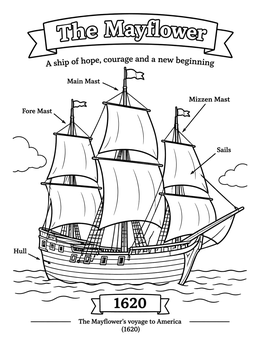 Free printable The Mayflower Ship With Educational Labels coloring page