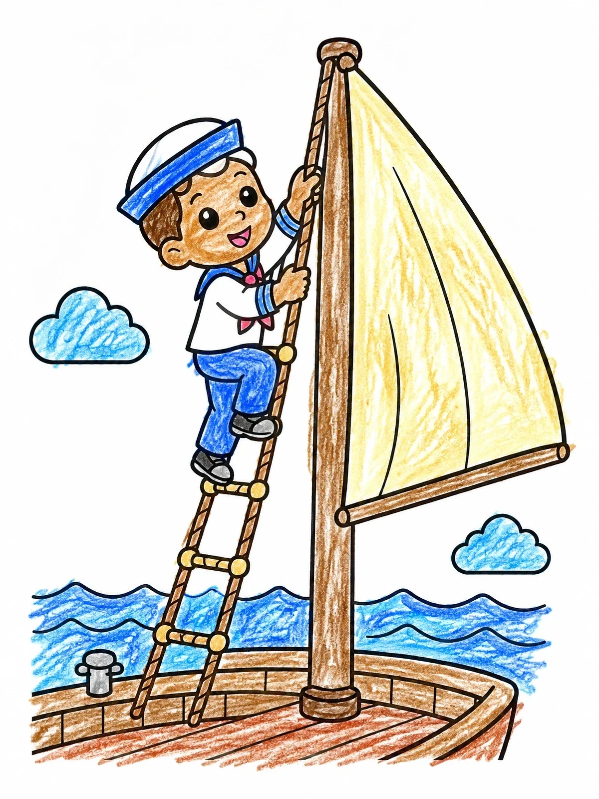 Colored example of the Young Sailor Climbing The Mast coloring page