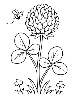 Free printable Red Clover Flower And Honeybee coloring page