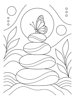 Free printable Balanced Stones With Gentle Butterfly coloring page