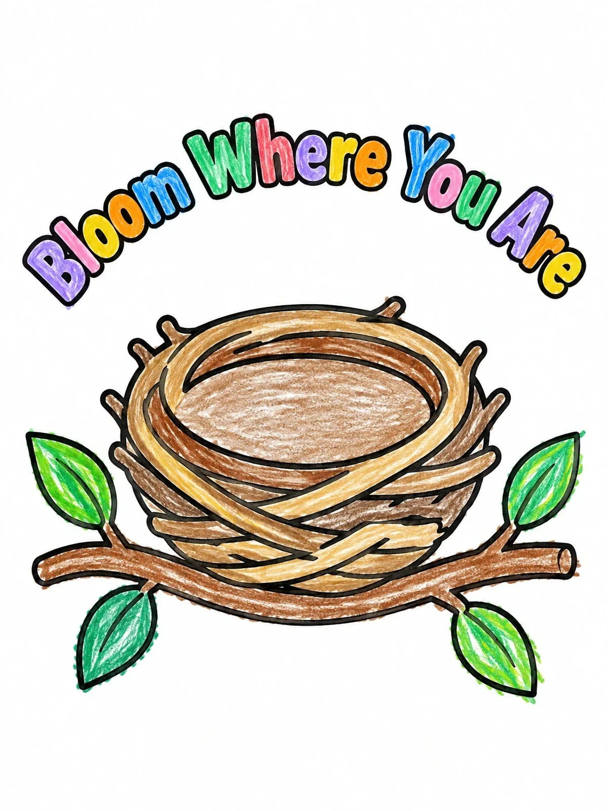 Colored example of the Bird Nest On A Branch coloring page