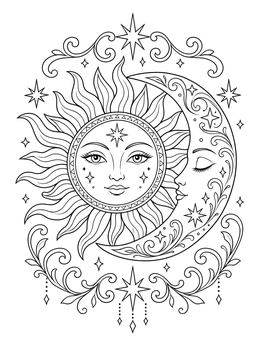 Free printable Celestial Sun And Moon Harmony coloring page
