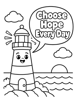 Free printable Cheerful Lighthouse With Hope Message coloring page