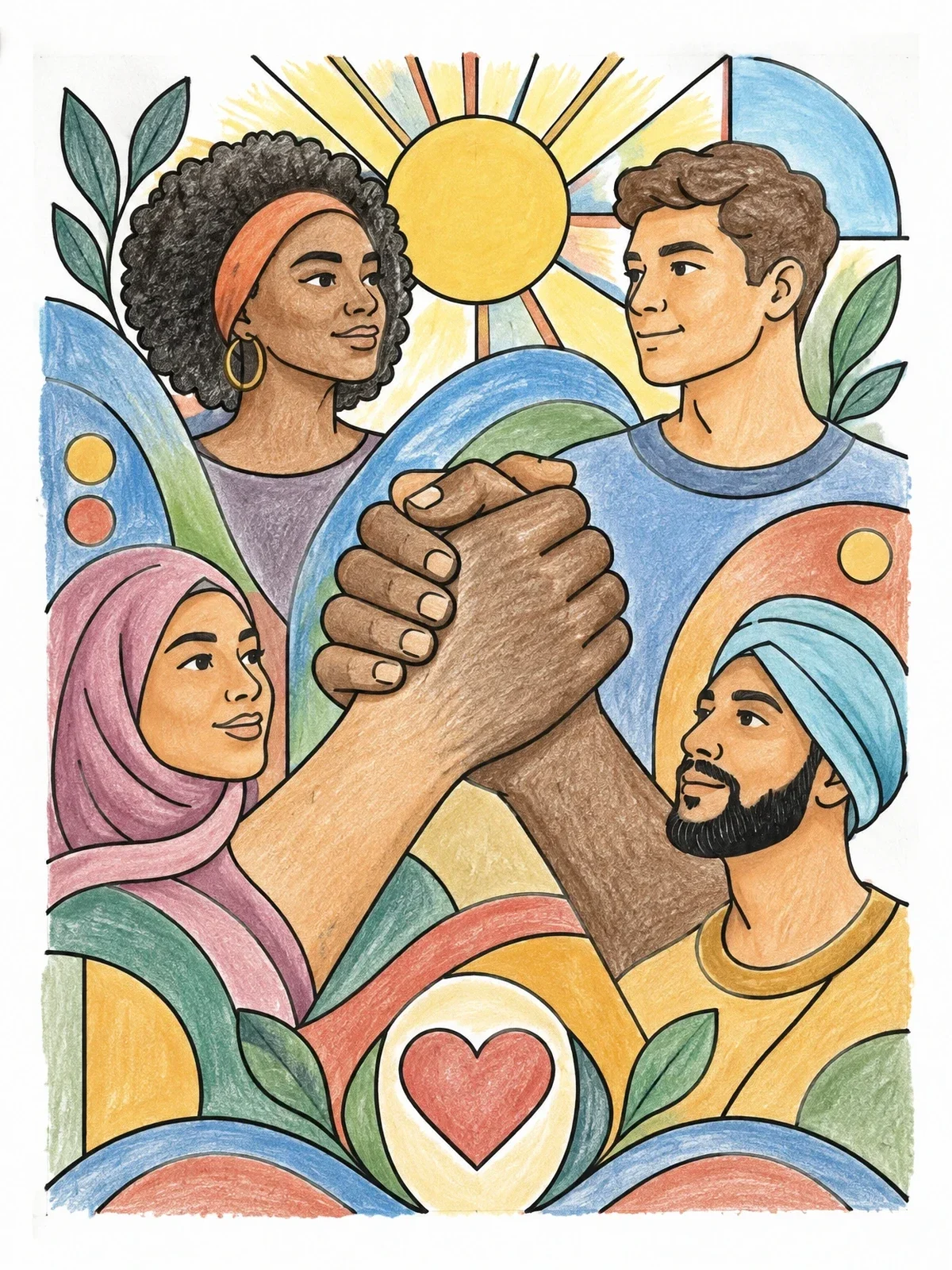 Colored example of the Unity And Clasping Hands In Friendship coloring page