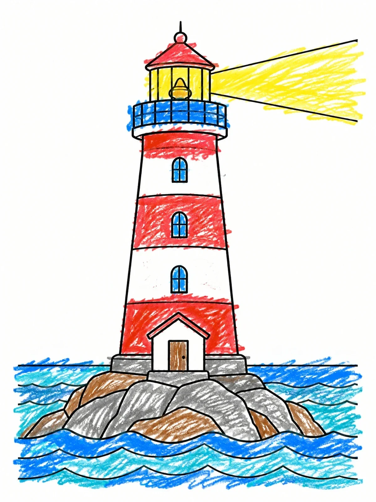 Colored example of the Sturdy Coastal Lighthouse Over The Sea coloring page