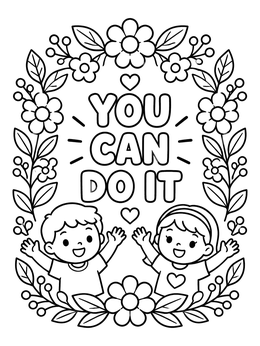 Free printable You Can Do It Floral Frame coloring page