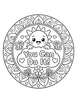 Free printable Cheerful Sun And Motivational Quote Mandala coloring page