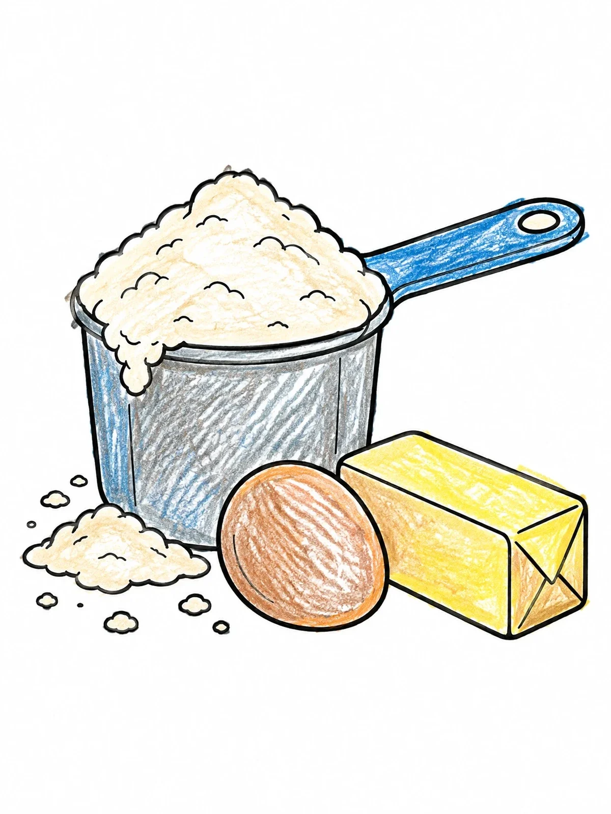 Colored example of the Measuring Cup With Flour And Baking Ingredients coloring page