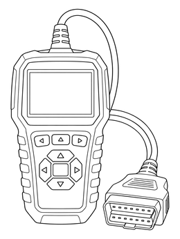 Detailed OBD diagnostic scanner on this mechanic coloring page for car enthusiasts.