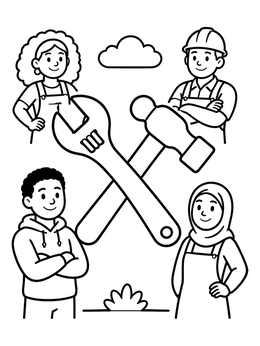 Free printable Mechanic Team With Tools coloring page