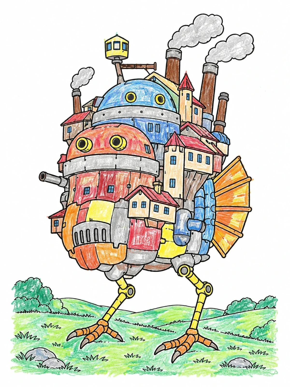 Colored example of the Mechanical Walking Castle coloring page