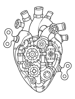 Free printable Mechanical Steampunk Heart With Gears coloring page