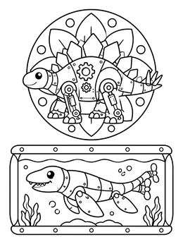 Free printable Mechanical Stegosaurus And Aquatic Robot coloring page