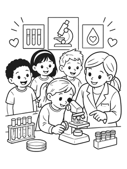 Free printable Young Students Exploring The Medical Lab coloring page