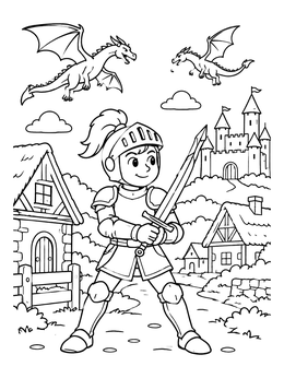 Free printable Brave Knight And Flying Dragons coloring page
