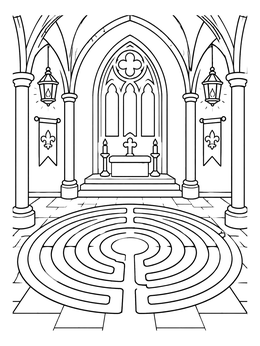 Free printable Medieval Cathedral Floor Labyrinth coloring page