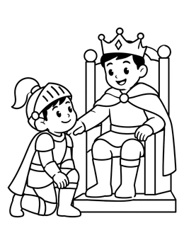 Free printable King Knighting A Young Hero coloring page