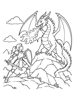 Free printable Brave Knight And Fire Breathing Dragon coloring page