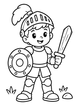 Free printable Little Knight With Sword And Shield coloring page