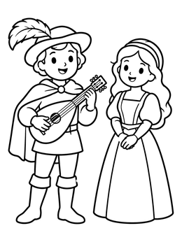 Free printable Cheerful Medieval Minstrel And Lady coloring page