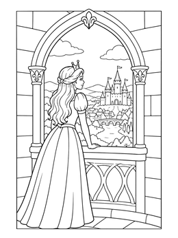 Free printable Princess Gazing From Castle Window coloring page