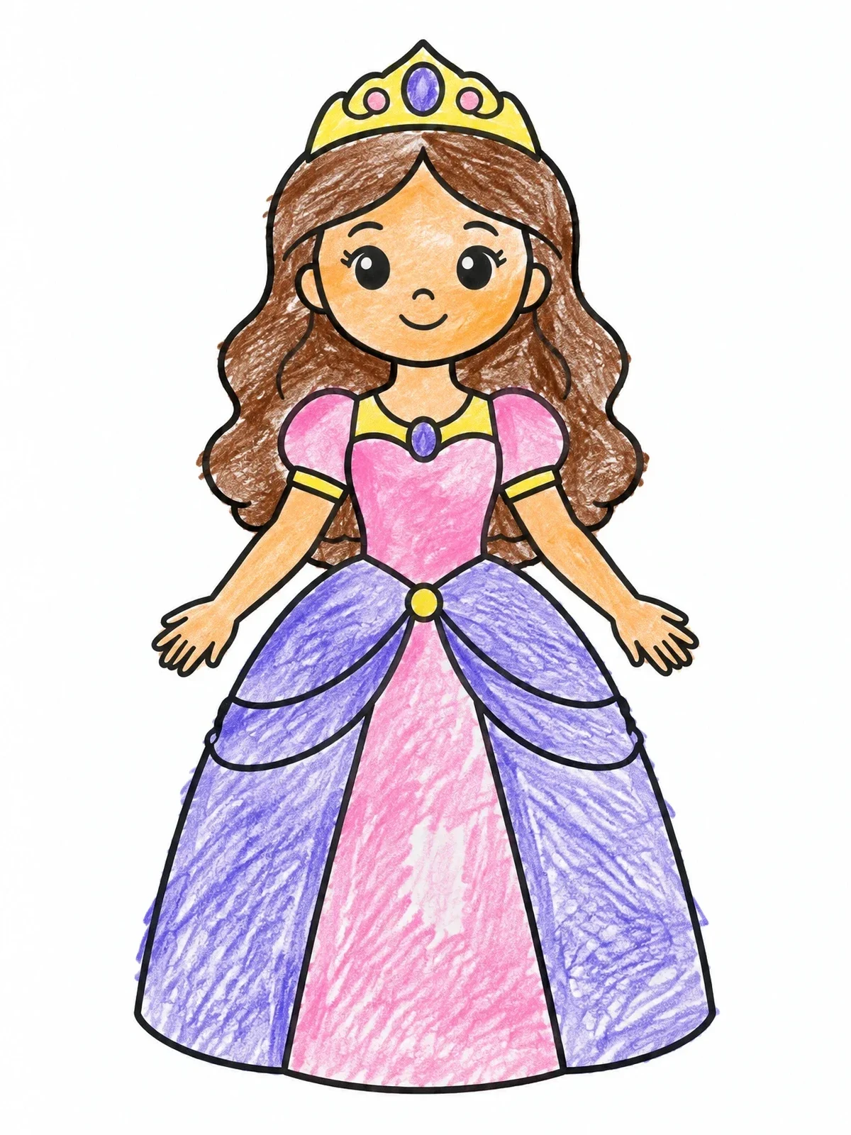 Colored example of the Cute Princess In Royal Gown coloring page