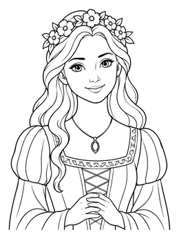 Free printable Gentle Medieval Princess With Flower Wreath coloring page