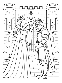 Free printable Princess Crowning A Brave Knight coloring page