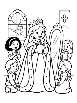 Free printable Young Princess Trying On Royal Cape coloring page
