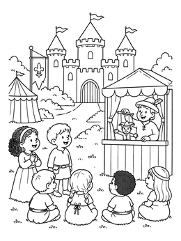Free printable Puppet Show Outside The Castle coloring page