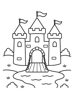 Free printable Simple Fairy Tale Castle With Drawbridge coloring page
