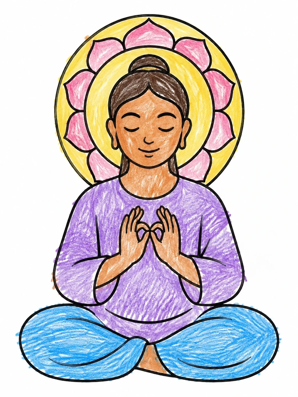 Colored example of the Meditating Buddha With Lotus Halo coloring page