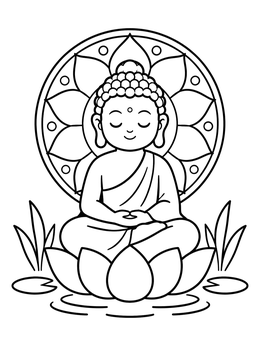 Free printable Meditating Buddha On Lotus Flower coloring page