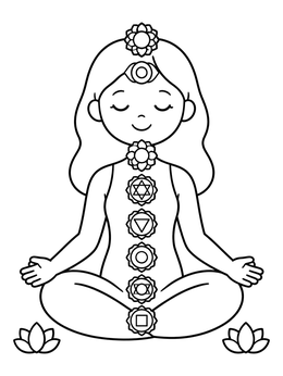 Free printable Meditating Girl With Seven Chakras coloring page