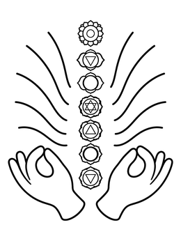 Free printable Meditating Hands And Seven Chakras coloring page