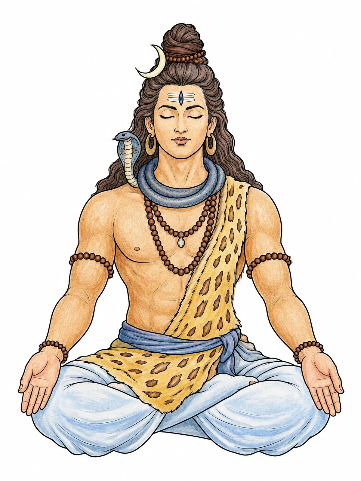 Colored example of the Meditating Lord Shiva In Lotus Pose coloring page
