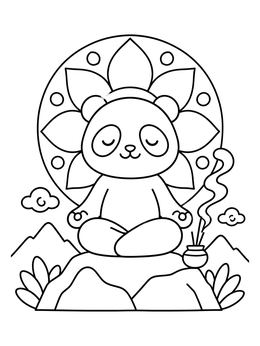 Free printable Meditating Panda On A Mountain coloring page
