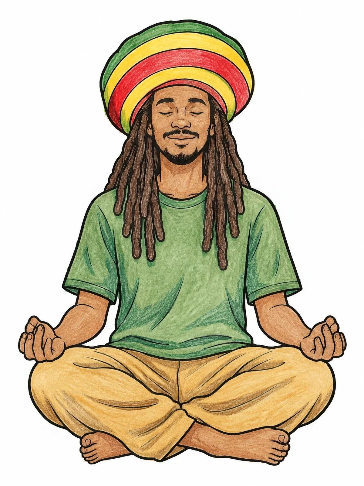 Colored example of the Meditating Rastafarian In Lotus Pose coloring page