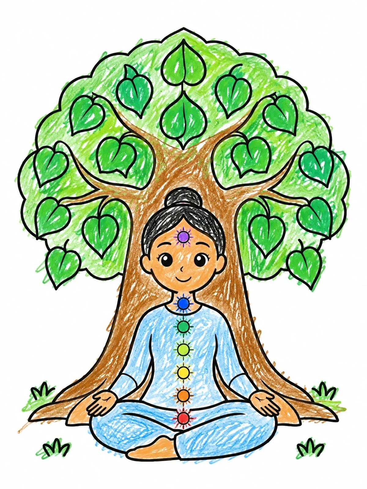 Colored example of the Meditating Under A Bodhi Tree coloring page