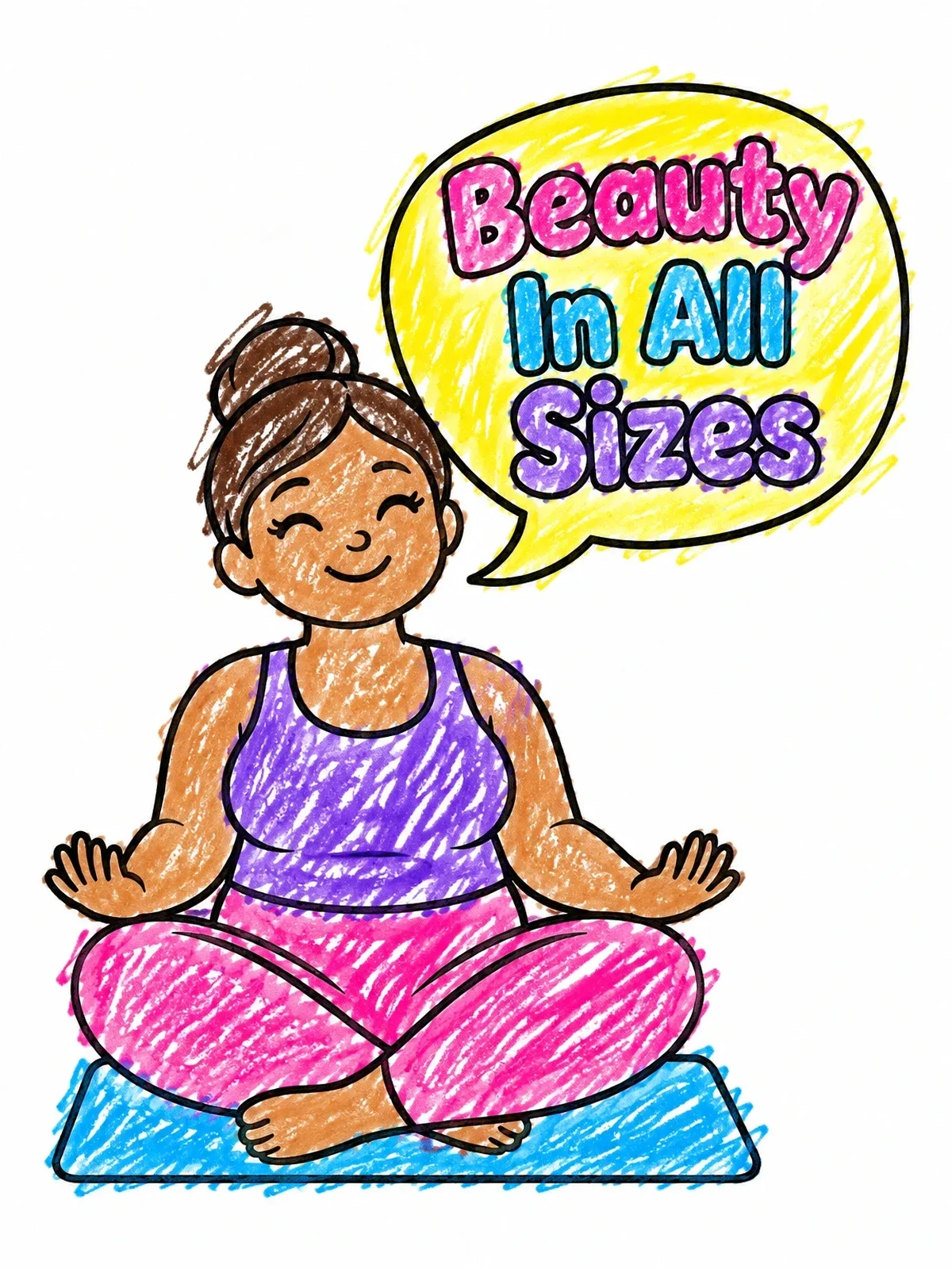 Colored example of the Meditating Woman With Positive Message coloring page