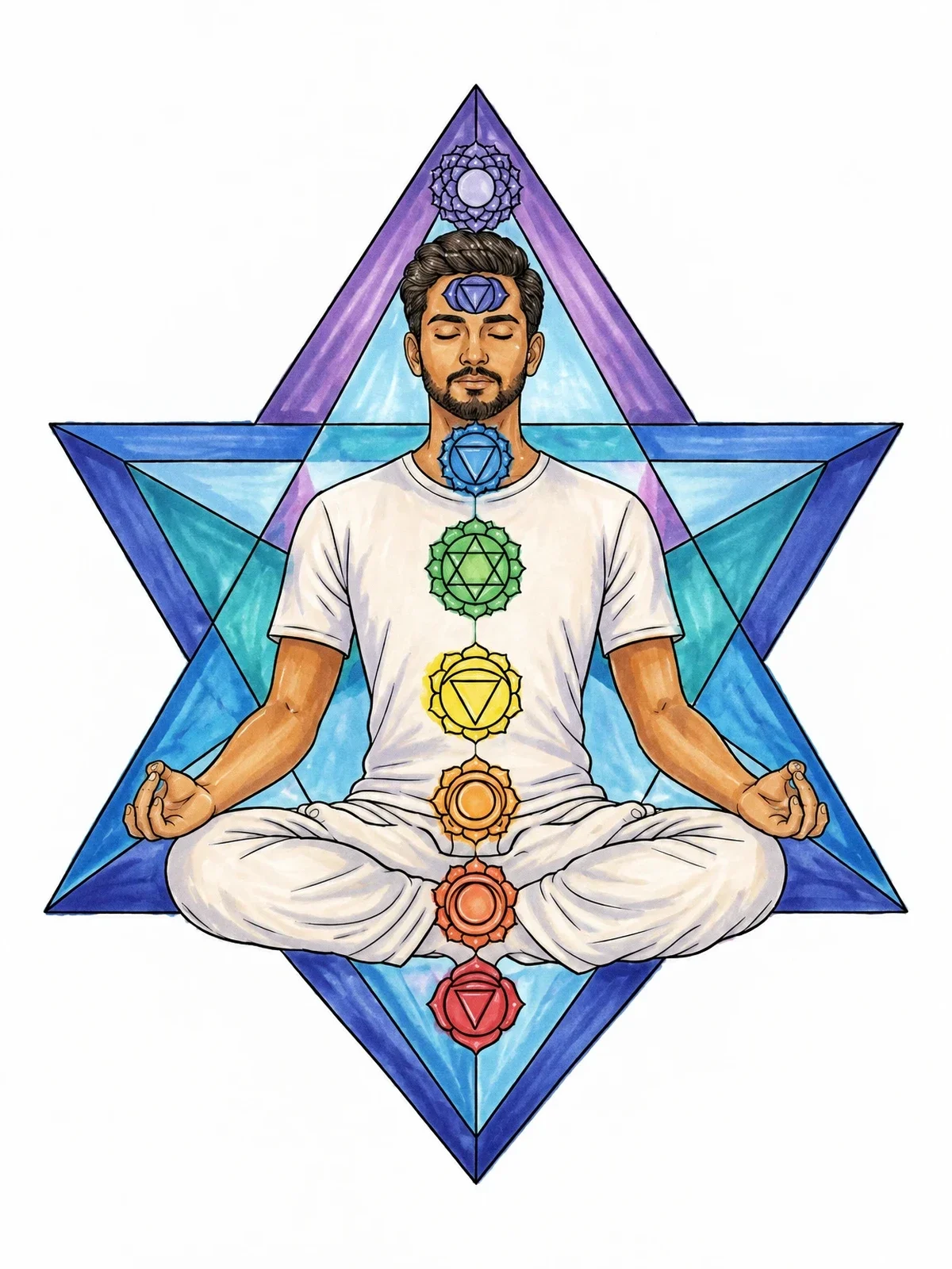 Colored example of the Meditating Yogi With Aligned Chakras coloring page