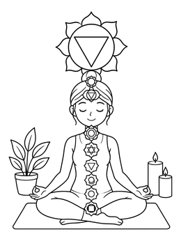 Free printable Meditating Yogi With Chakra Symbols coloring page