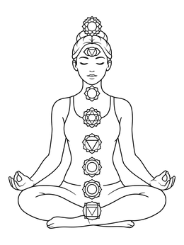 Free printable Meditating Yogi With Seven Chakras coloring page