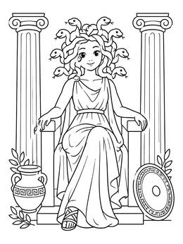 Free printable Medusa On Her Stone Throne coloring page