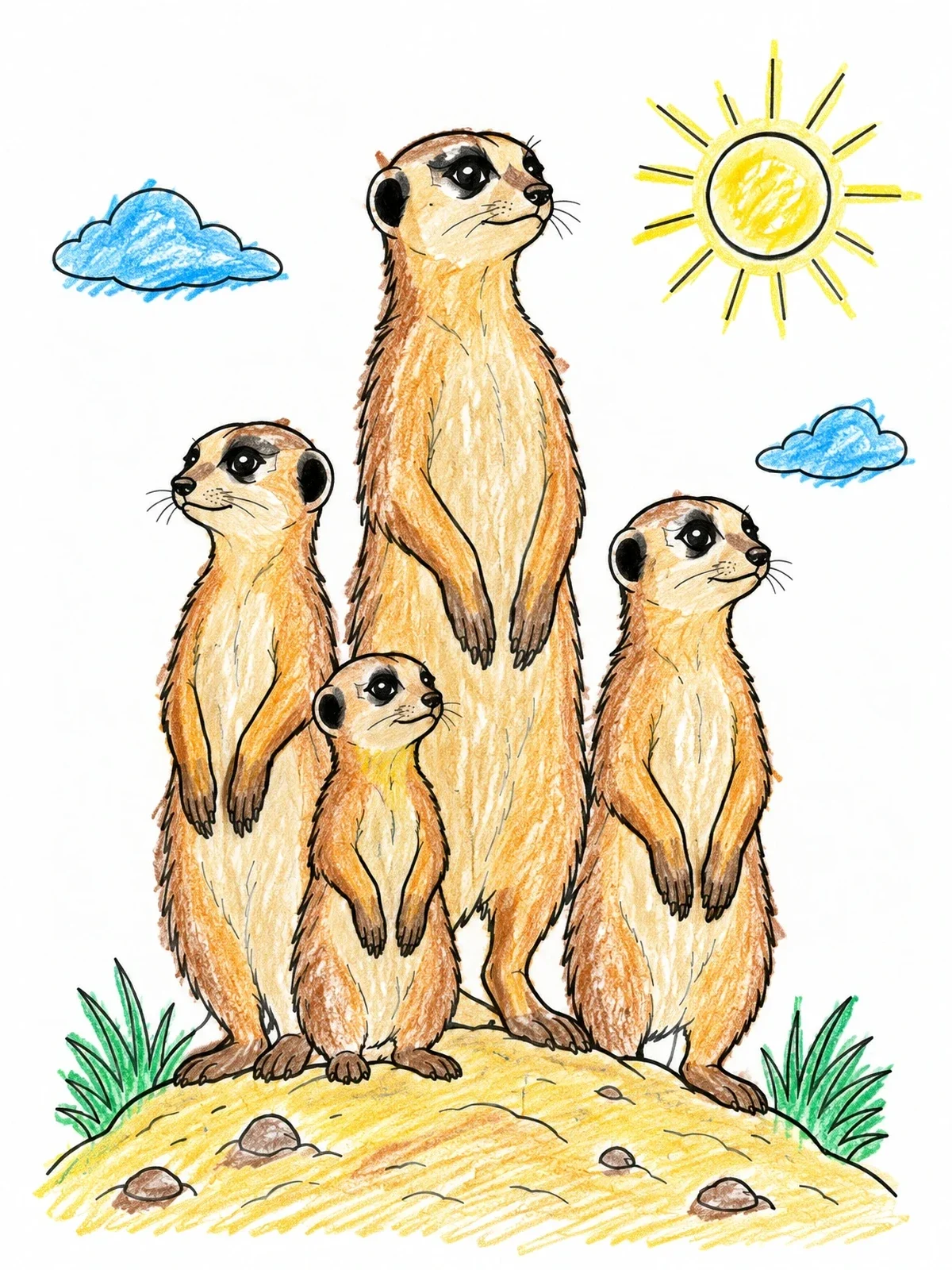 Colored example of the Meerkat Family On The Lookout coloring page